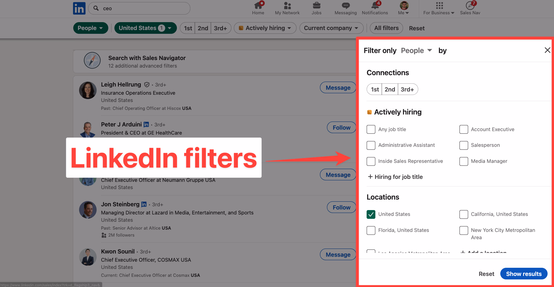 LinkedIn advanced search filters