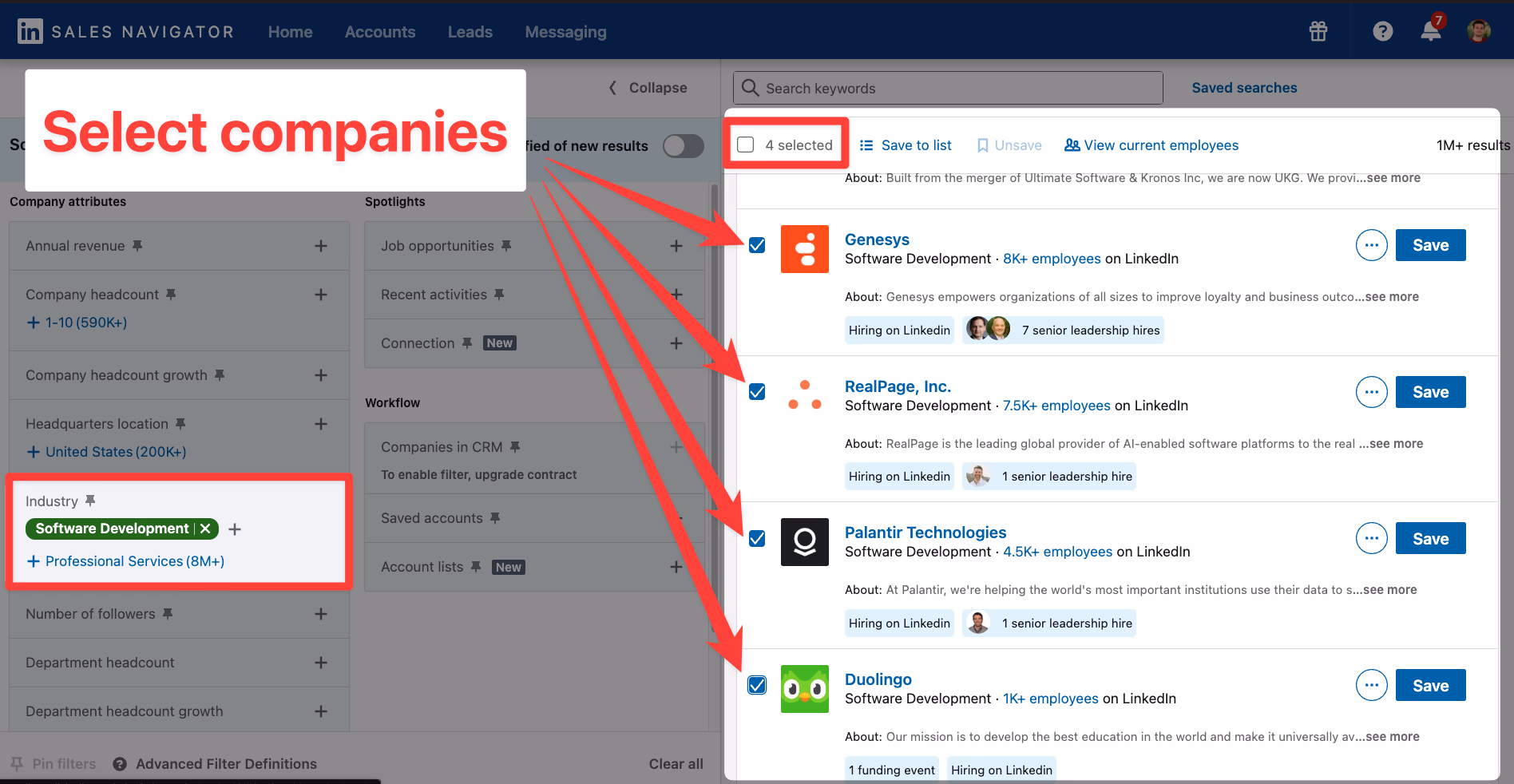 Select companies in LinkedIn Sales Navigator