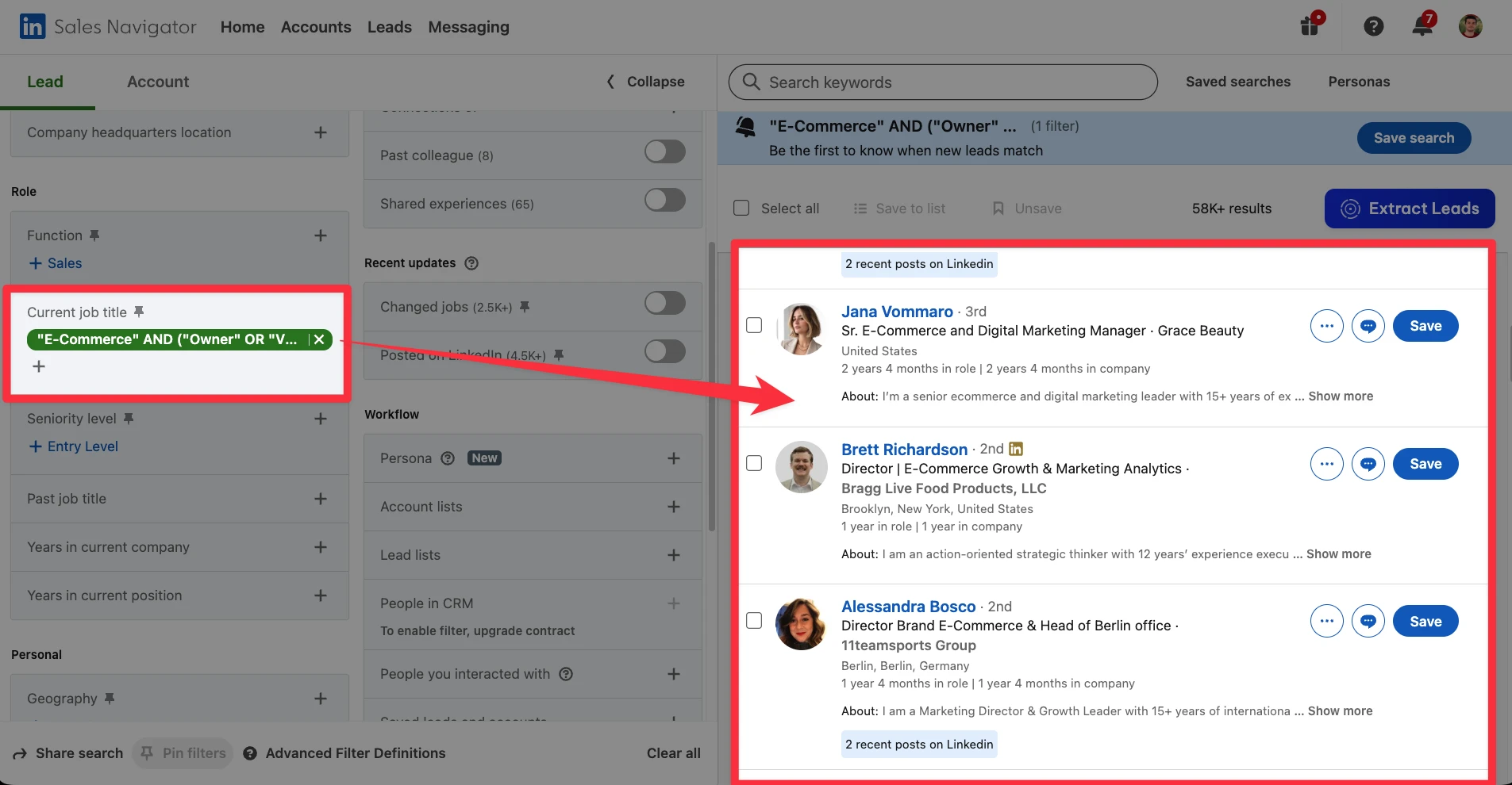 Current job filter on LinkedIn Sales Navigator