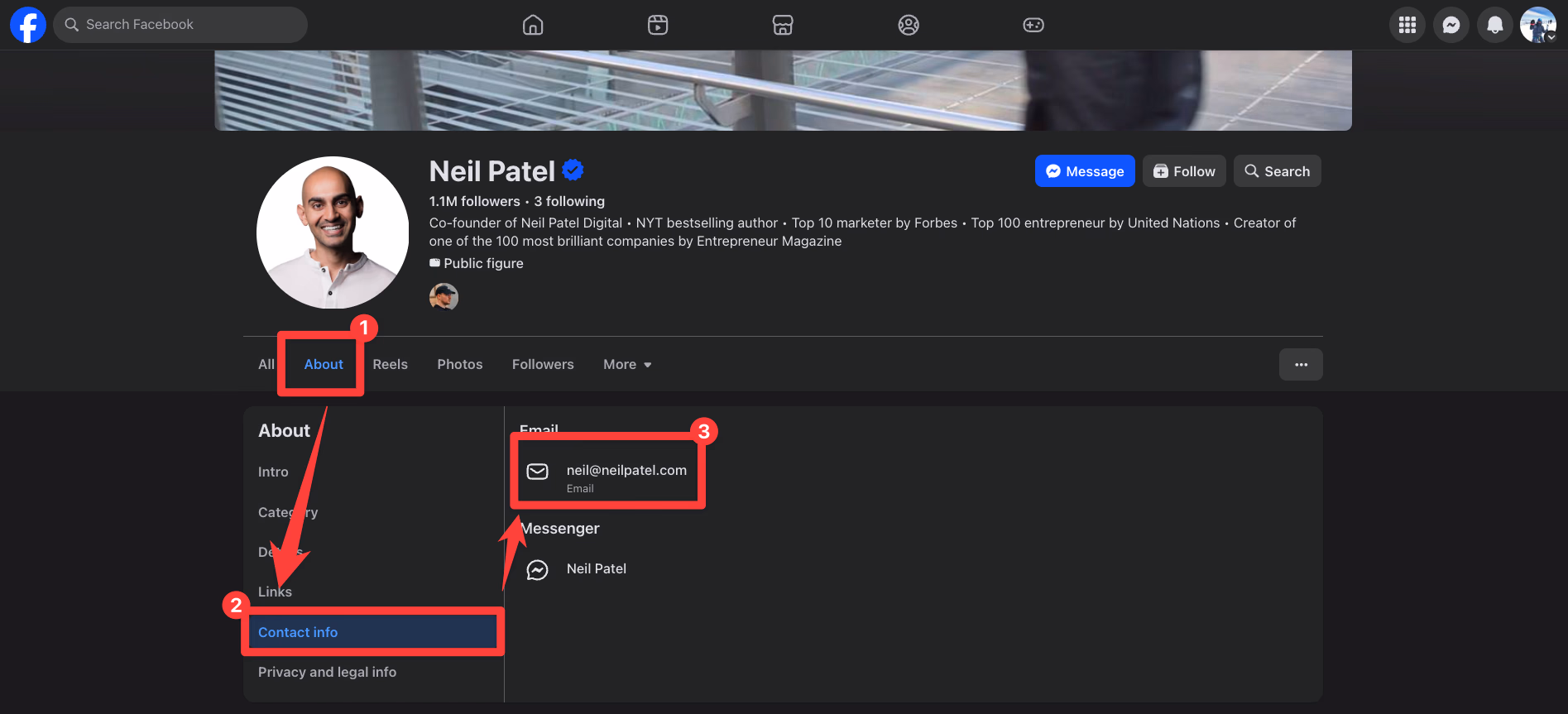 Find emails on Facebook