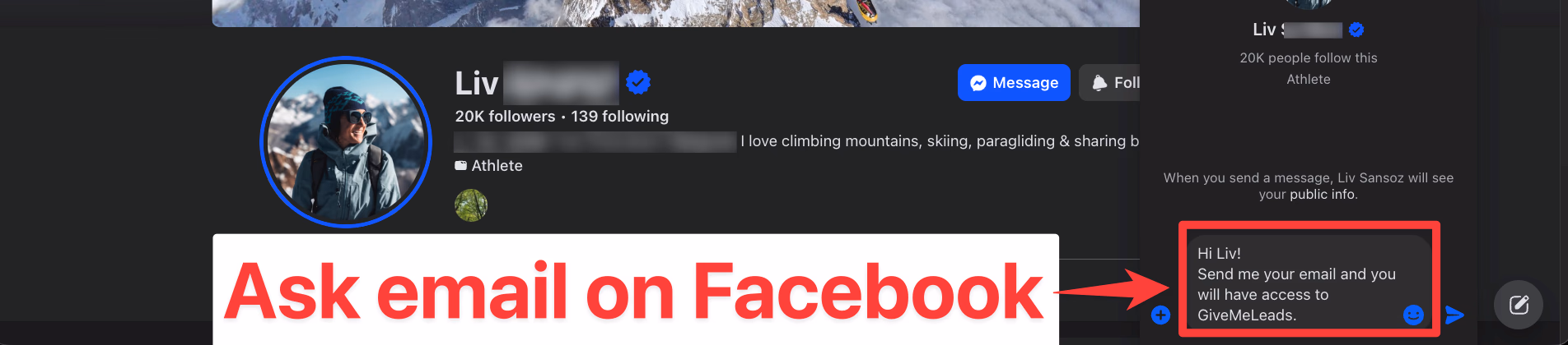 Ask email on Facebook