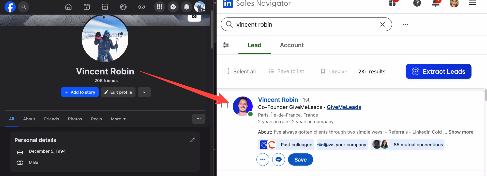 Find leads from Facebook to LinkedIn