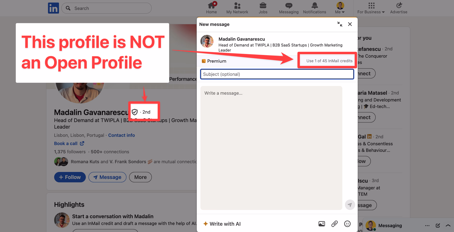 Access profile settings on LinkedIn