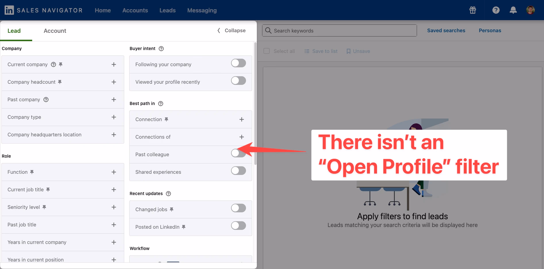 Lead filters on LinkedIn Sales Navigator