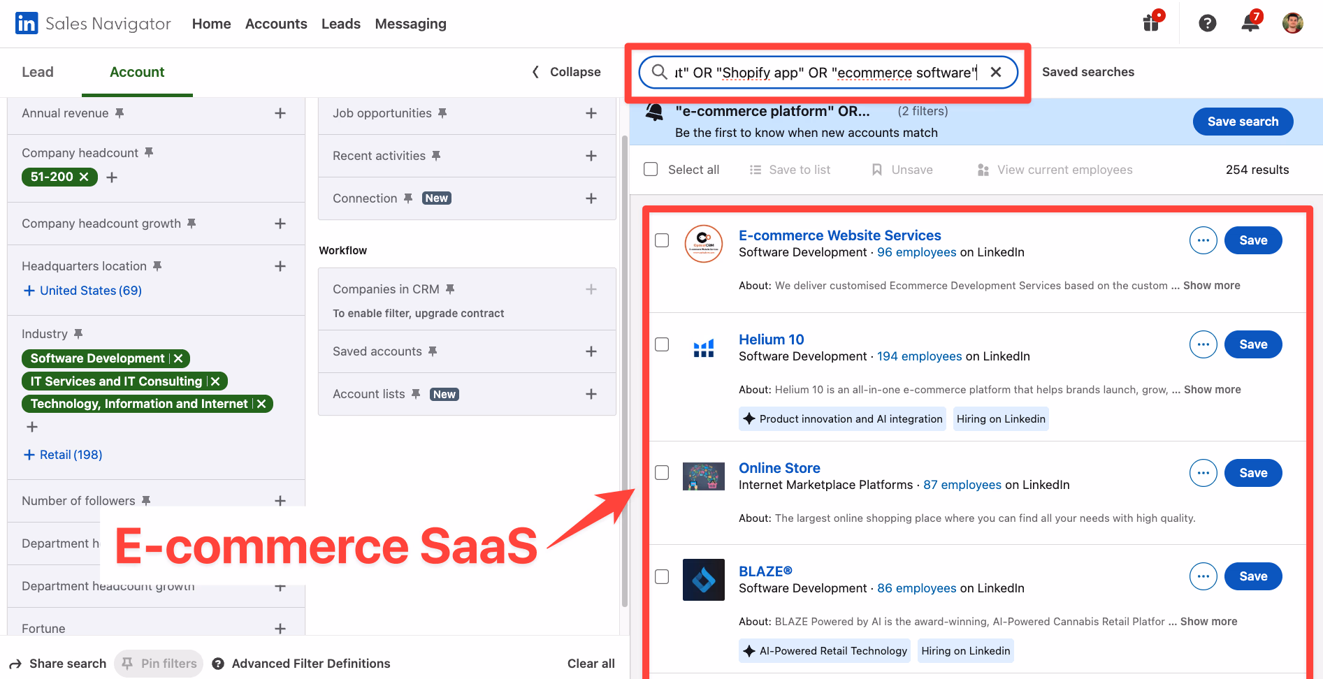 How to target E-commerce SaaS on LinkedIn Sales Navigator