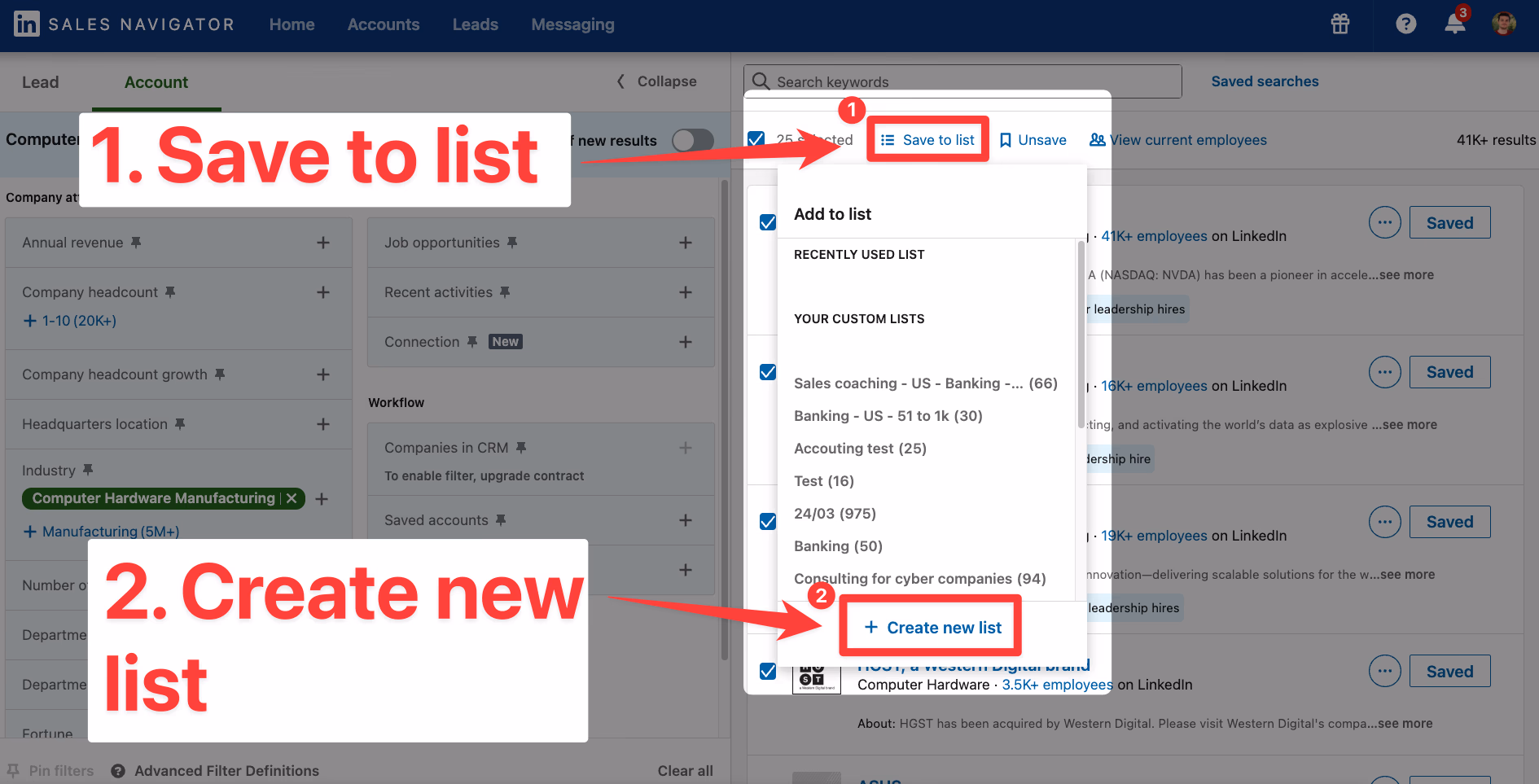 Create an account list on LinkedIn Sales Navigator