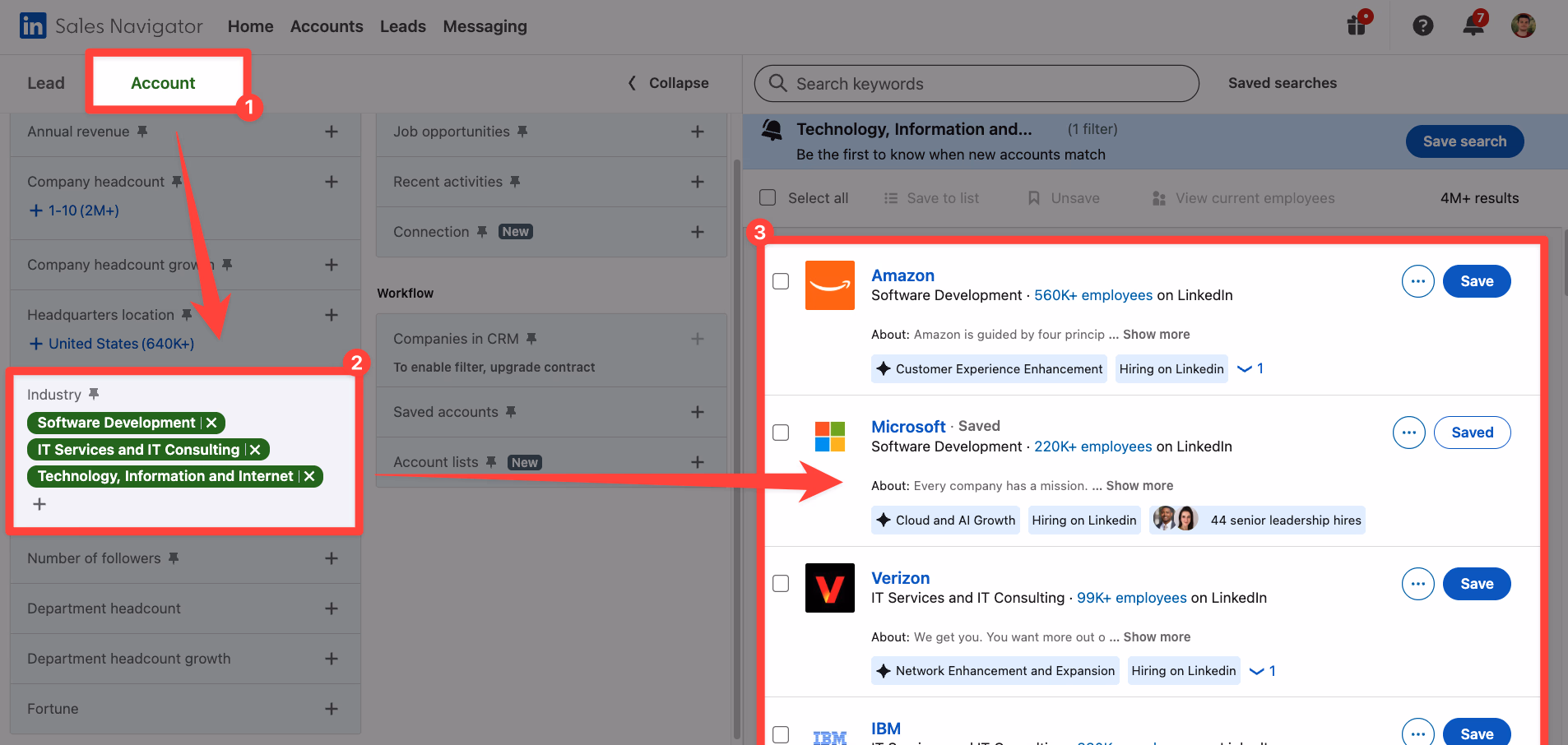 SaaS filters on LinkedIn Sales Navigator
