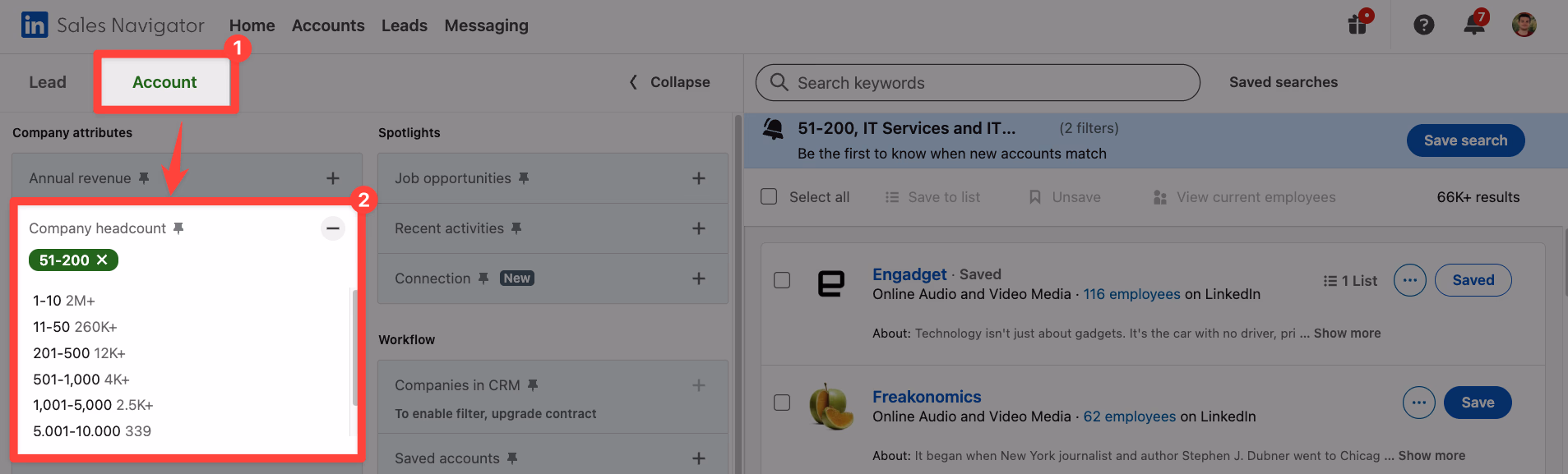 The Company Size Filter on LinkedIn Sales Navigator