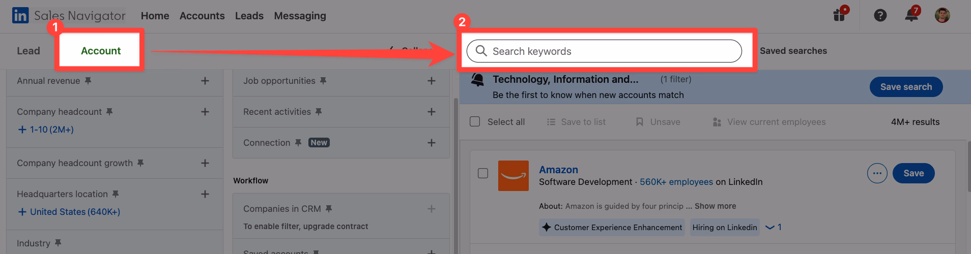 Keywords filter on LinkedIn Sales Navigator