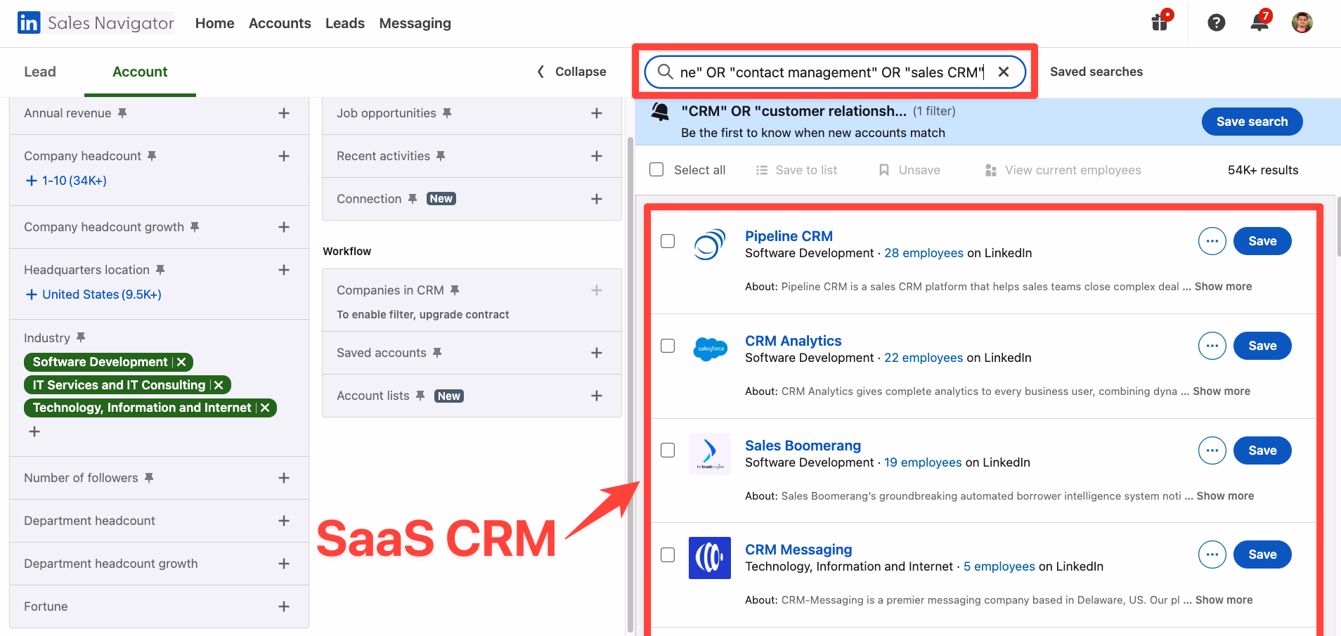 How to target CRM SaaS companies on LinkedIn Sales Navigator