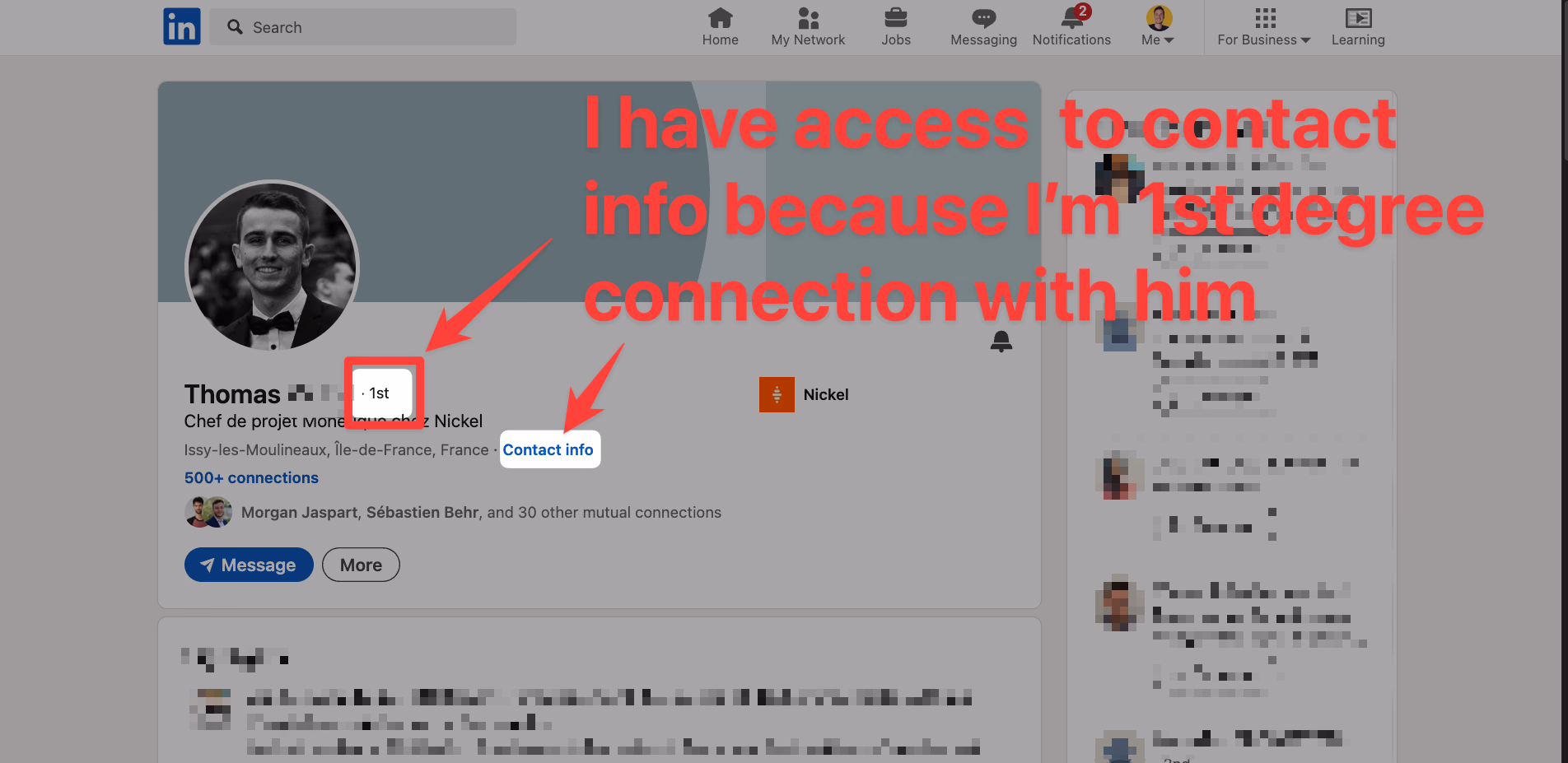 1st-degree connection requirement for contact info on LinkedIn