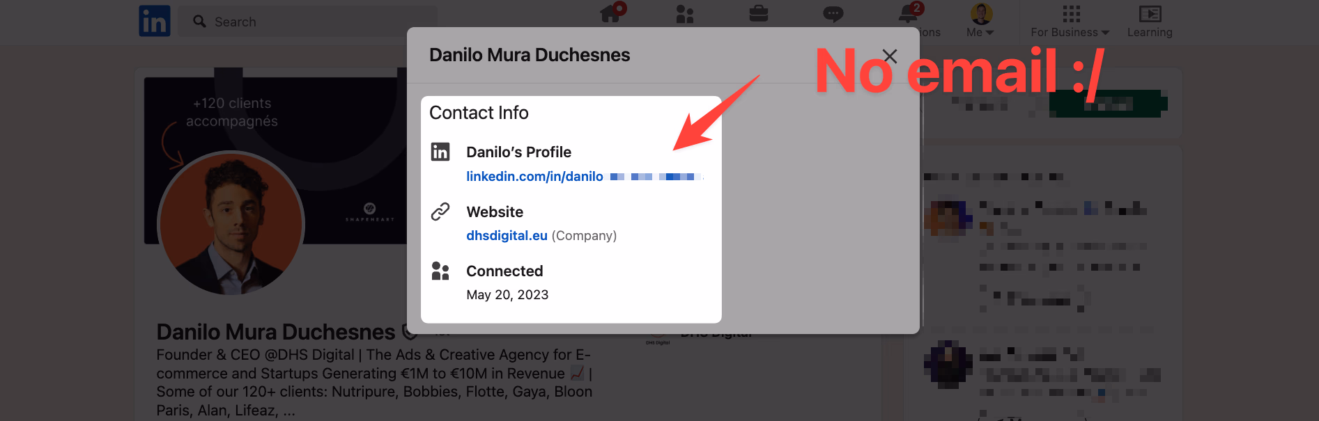 Few emails listed on LinkedIn profiles