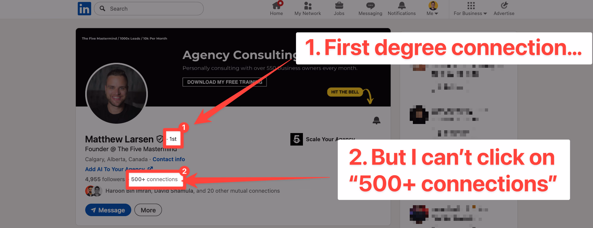 Can't click on someone's connections on LinkedIn