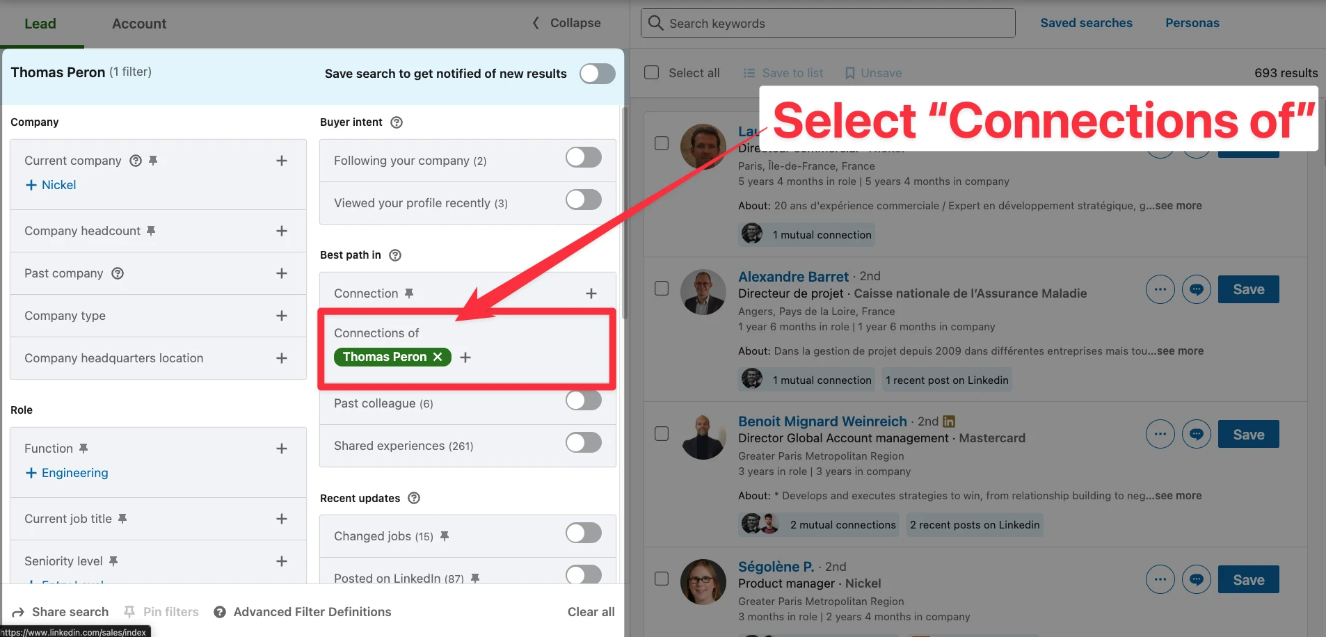 Filter the best leads in someone's network