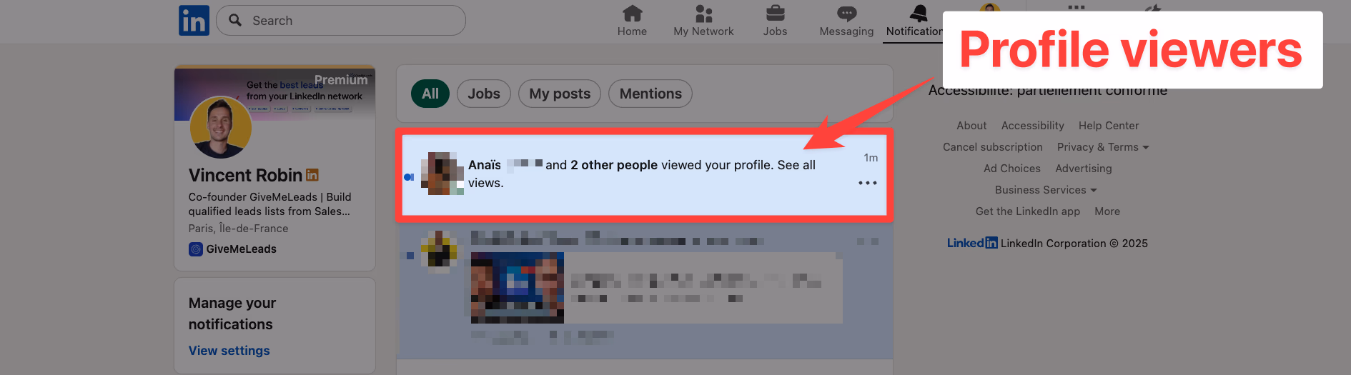 Profile viewers notification on LinkedIn