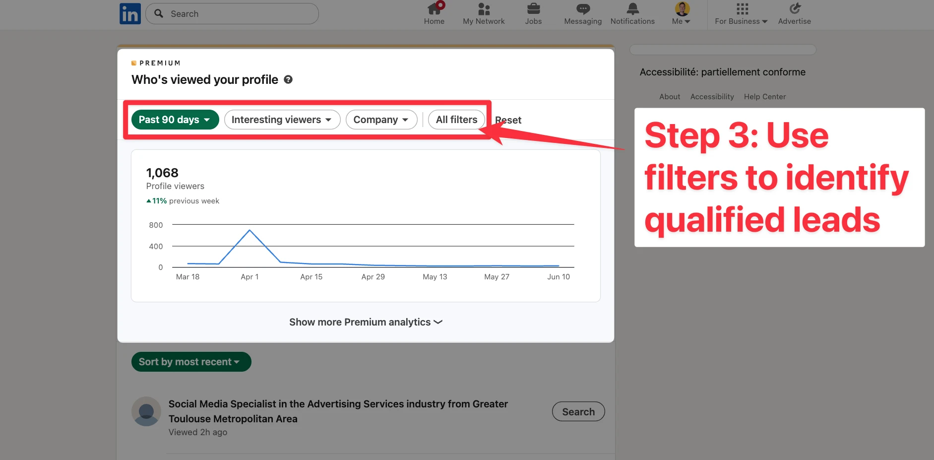 Use filters to identify qualified leads for profile viewers in LinkedIn