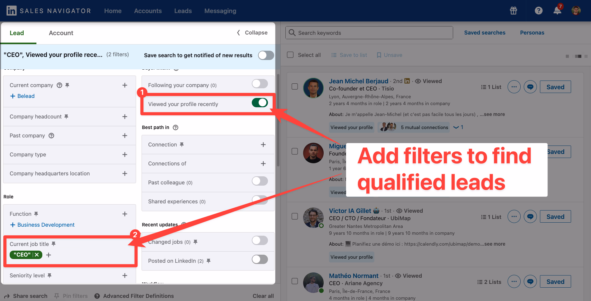 Add filters on LinkedIn Sales Navigator