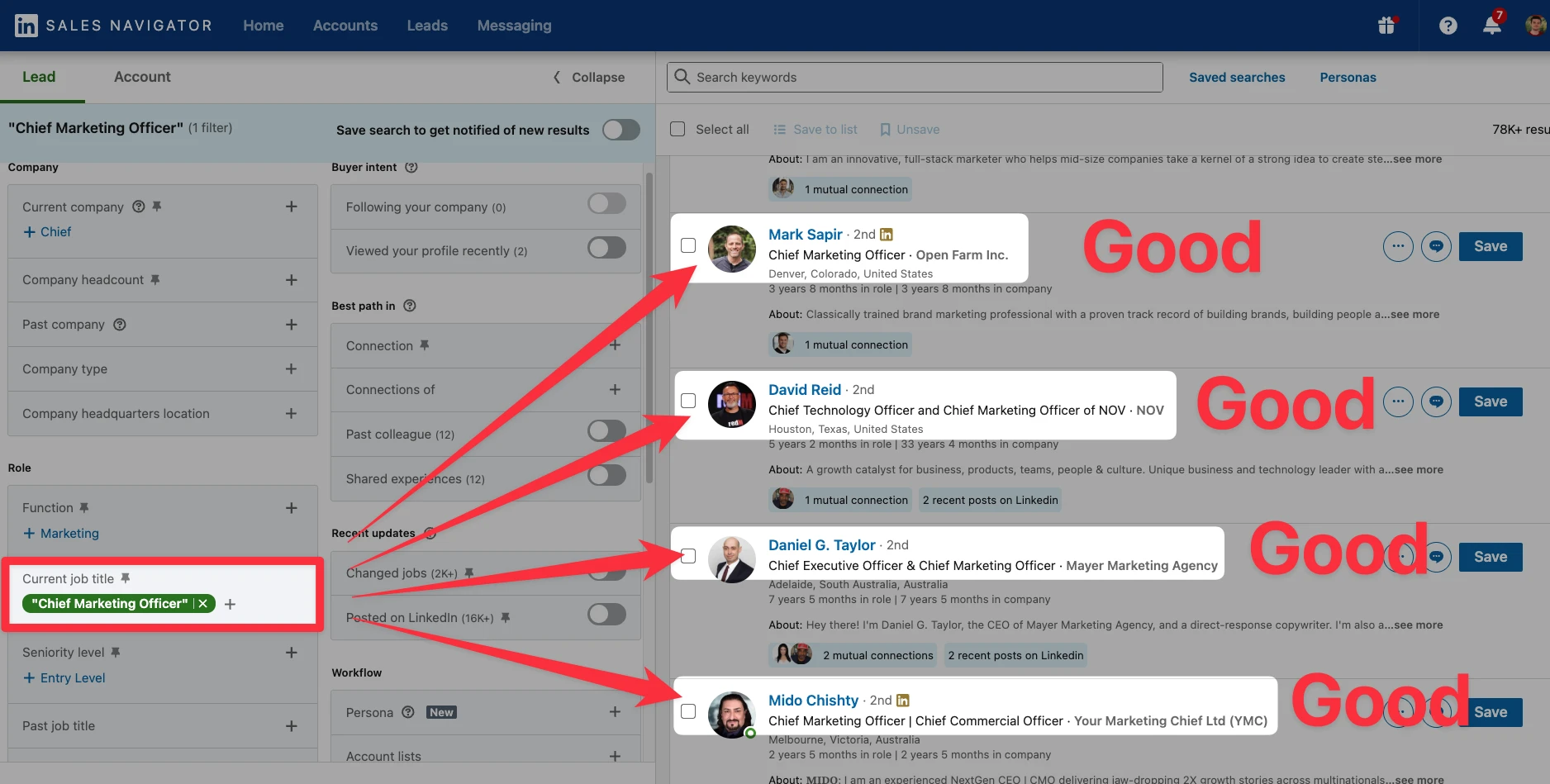 Sales Navigator boolean search with operator quotes