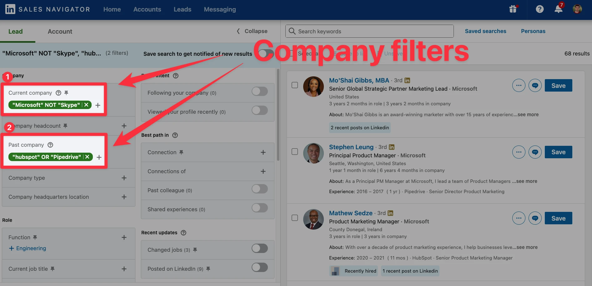 Boolean search in Company filter on LinkedIn Sales Navigator