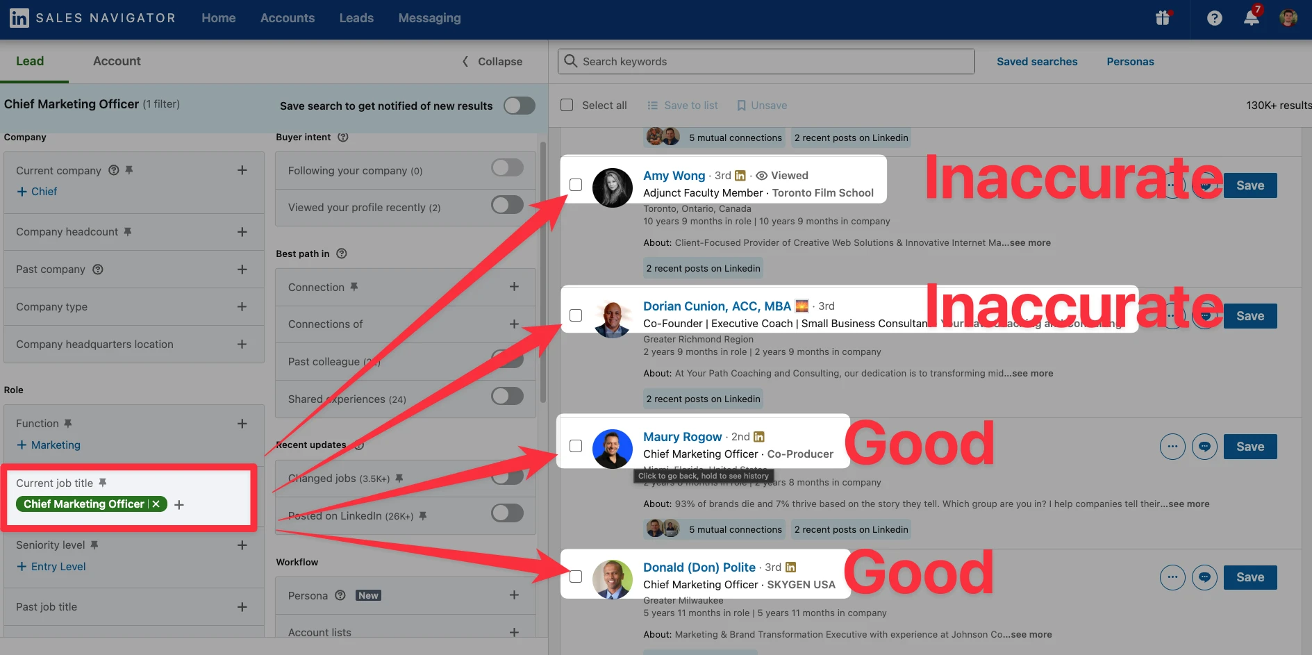 Sales Navigator search without boolean search