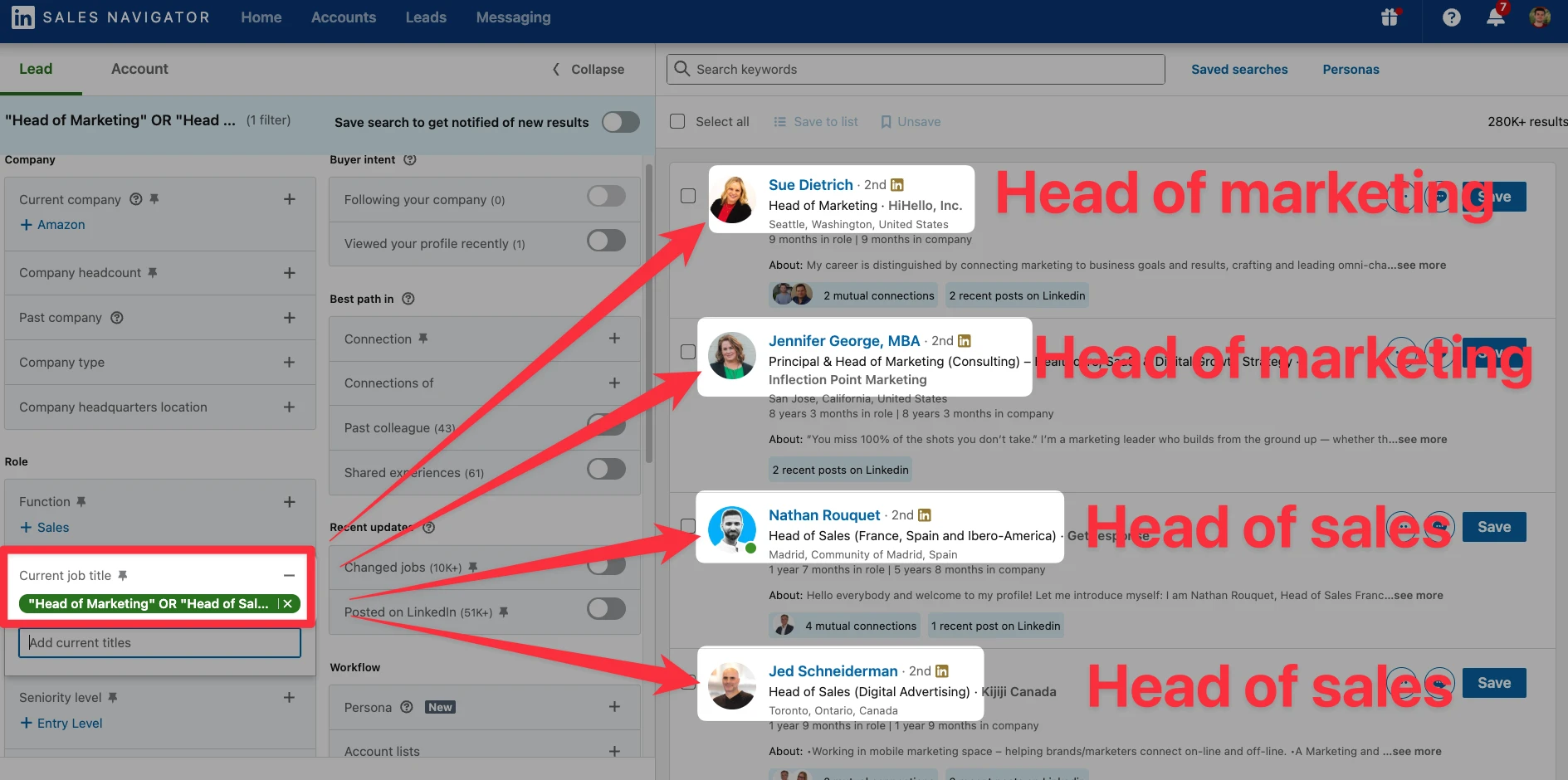 Sales Navigator boolean: OR