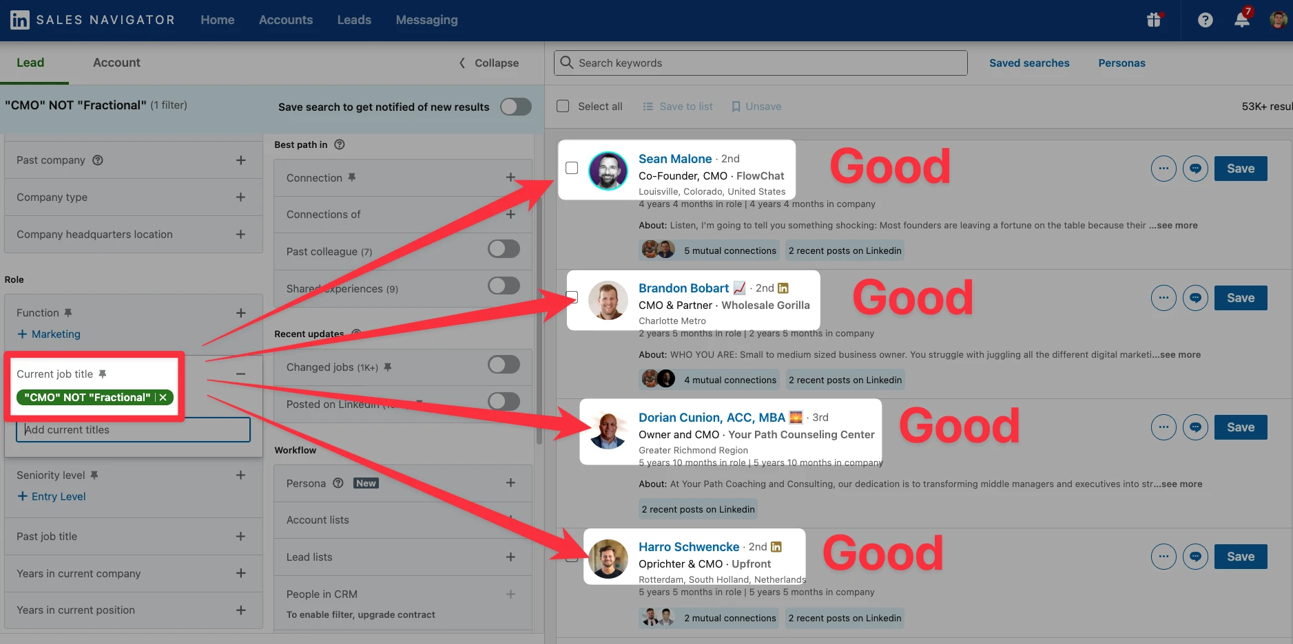 LinkedIn Sales Navigator boolean: NOT
