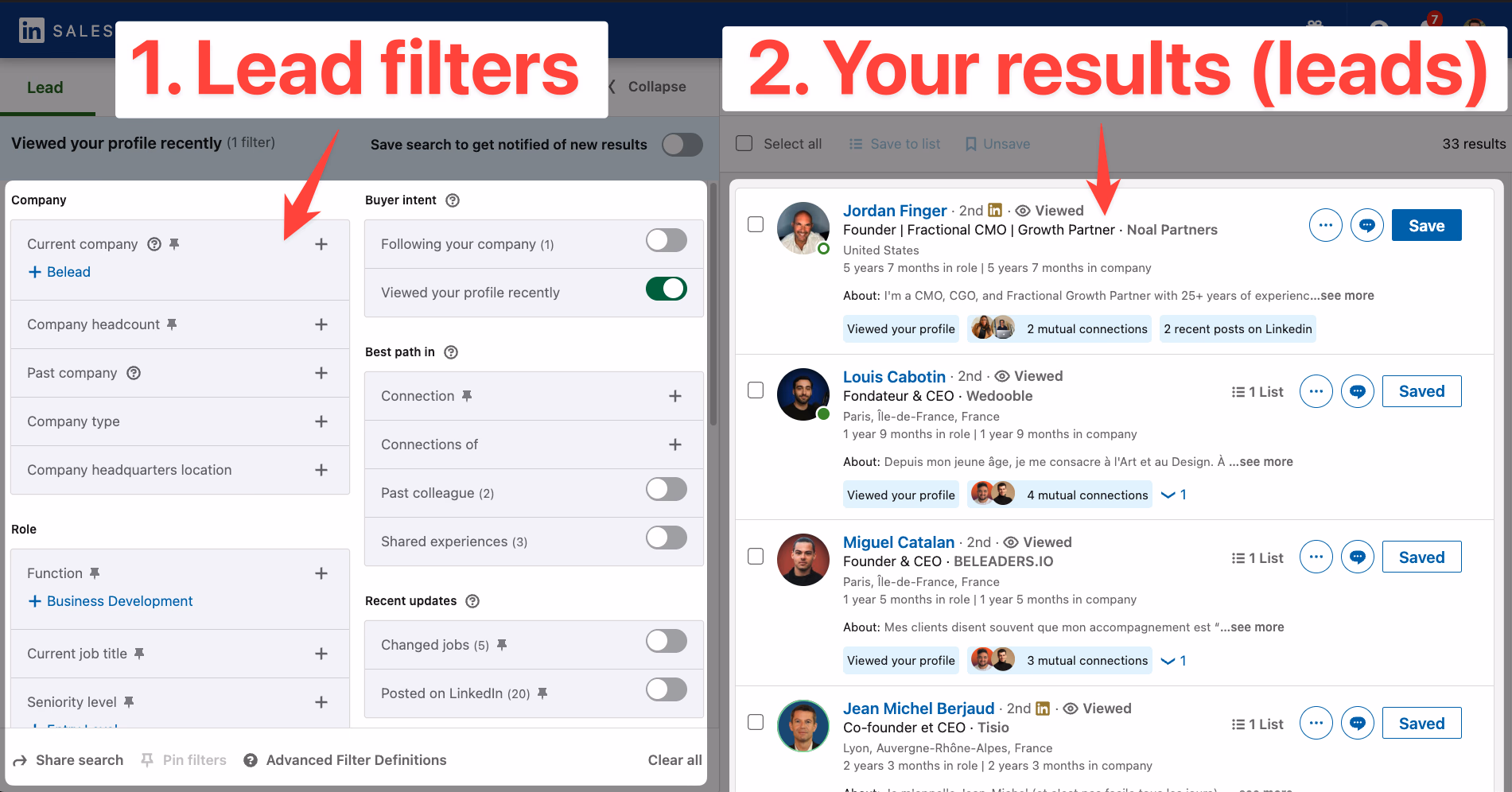 LinkedIn Sales Navigator lead search page