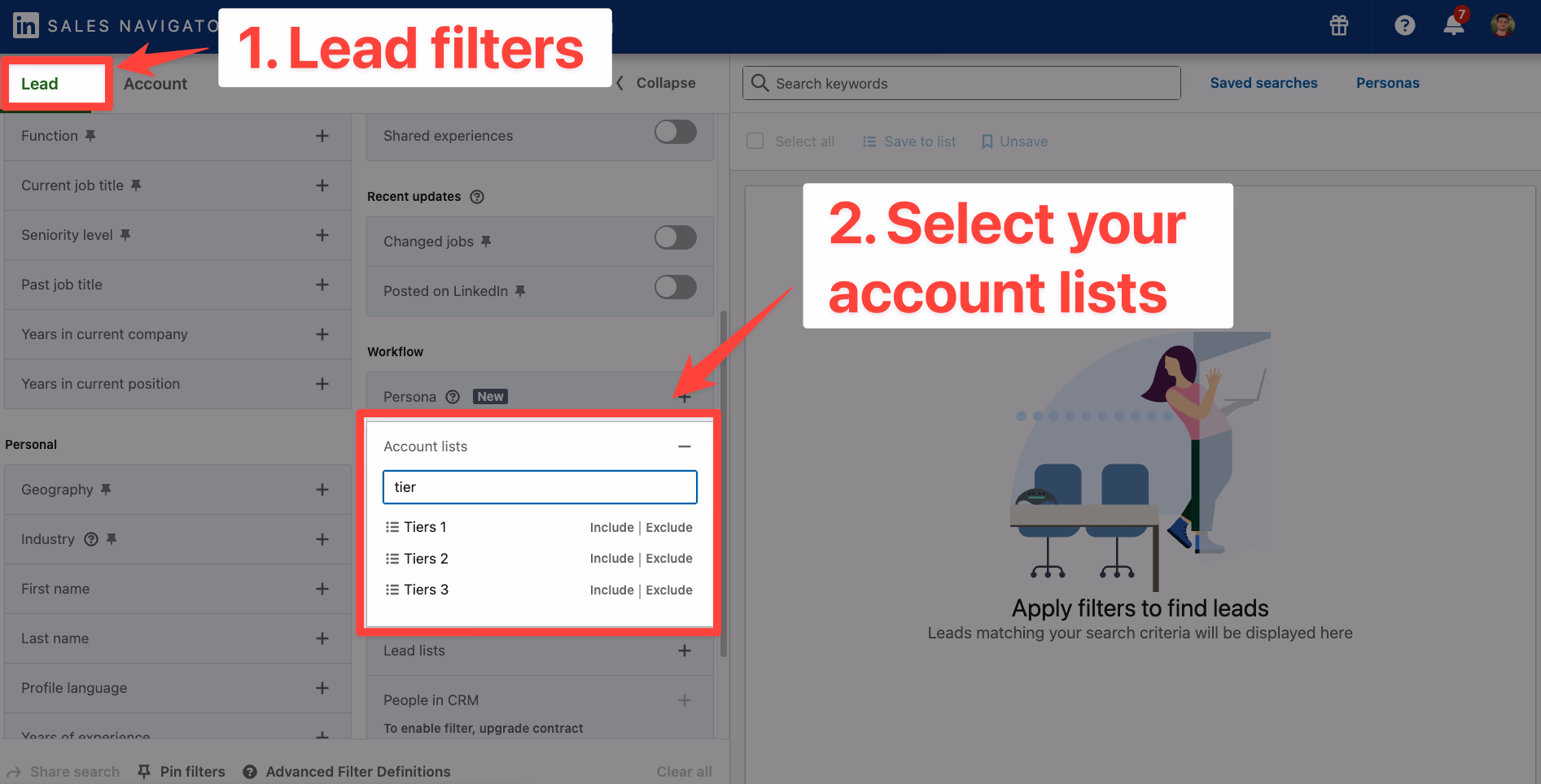 Account list filter on LinkedIn Sales Navigator
