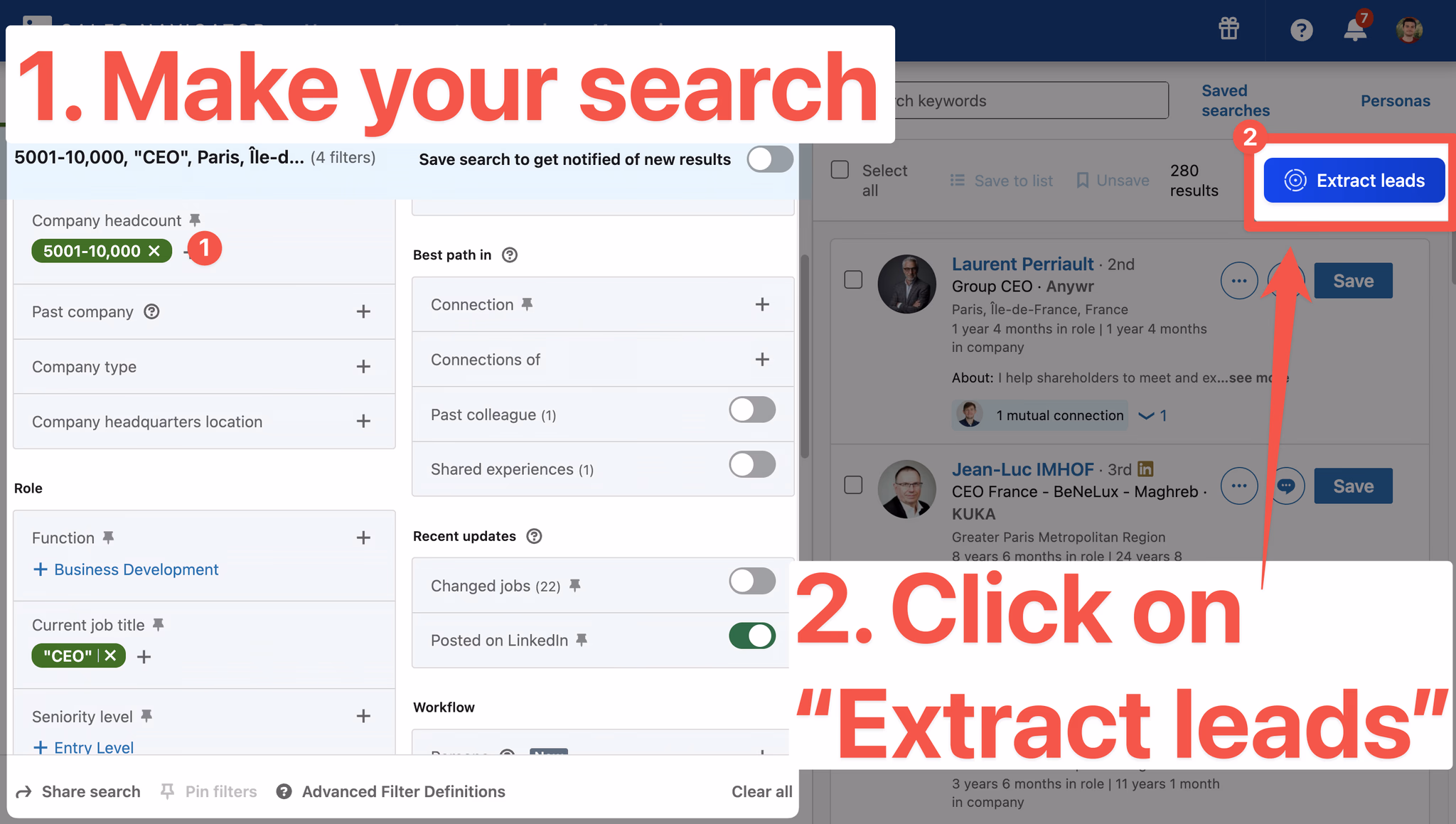 Extract leads from LinkedIn Sales Navigator with GiveMeLeads