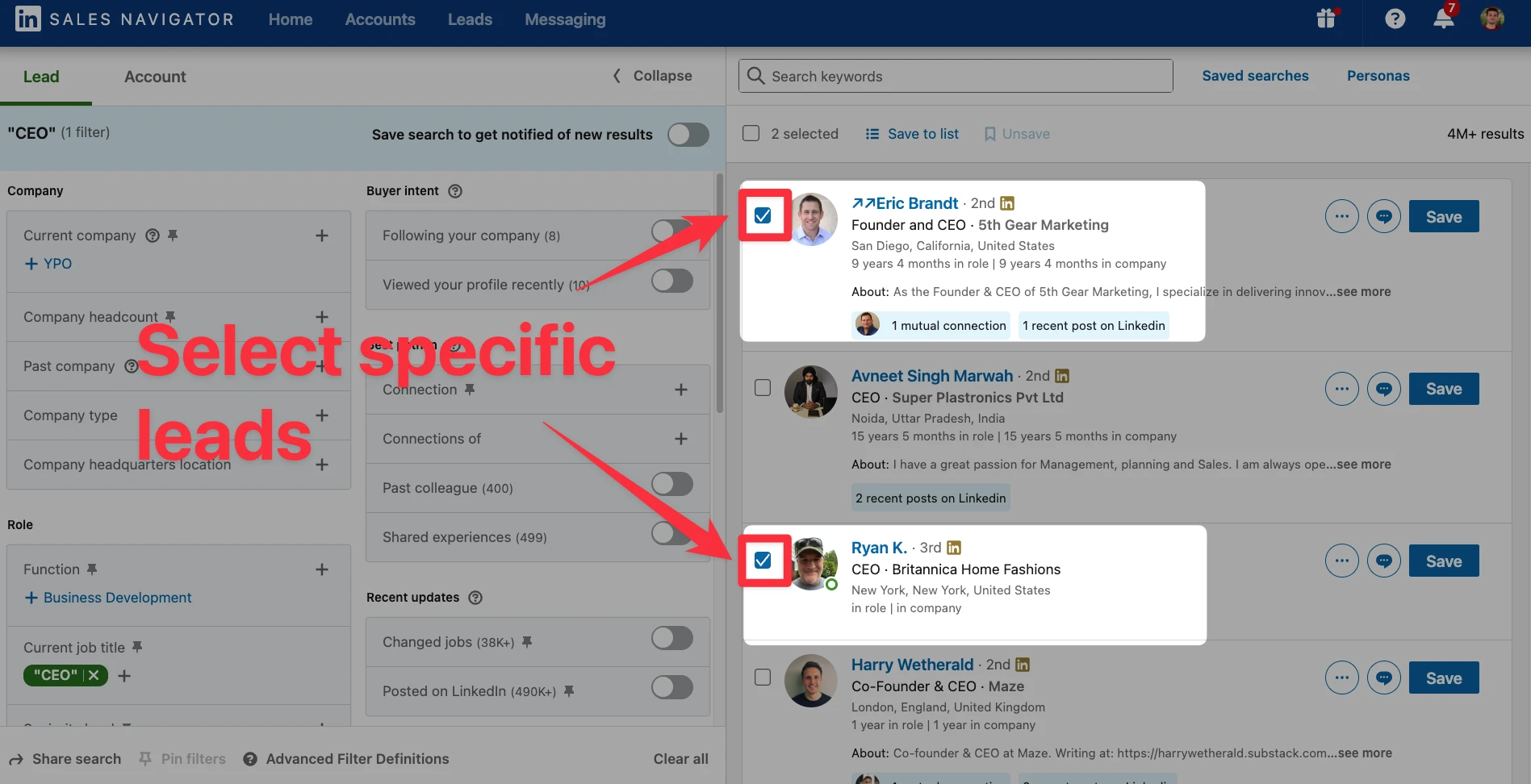 Select leads on LinkedIn Sales Navigator