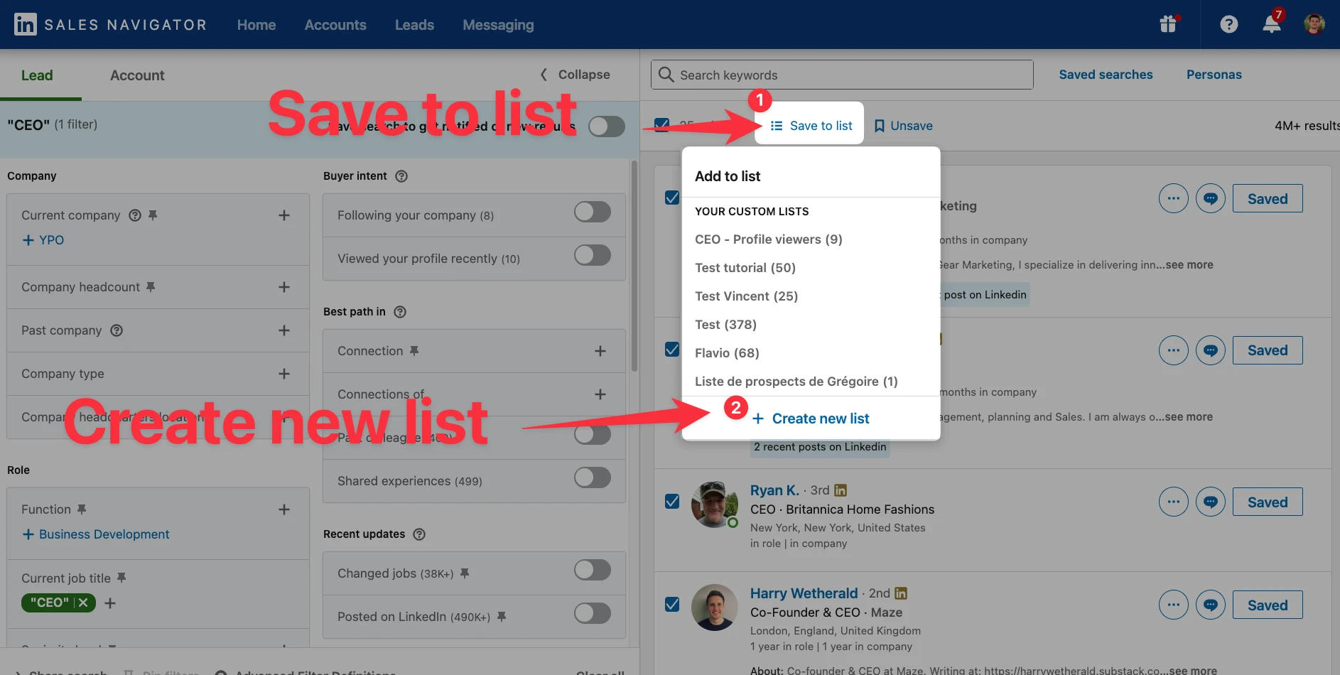 Save lead to a lead list in LinkedIn Sales Navigator