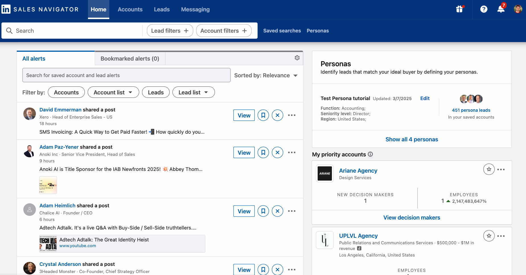 Sales Navigator home page