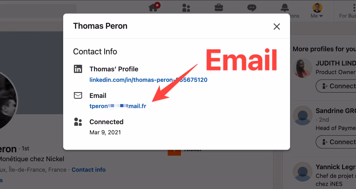 Contact info on LinkedIn