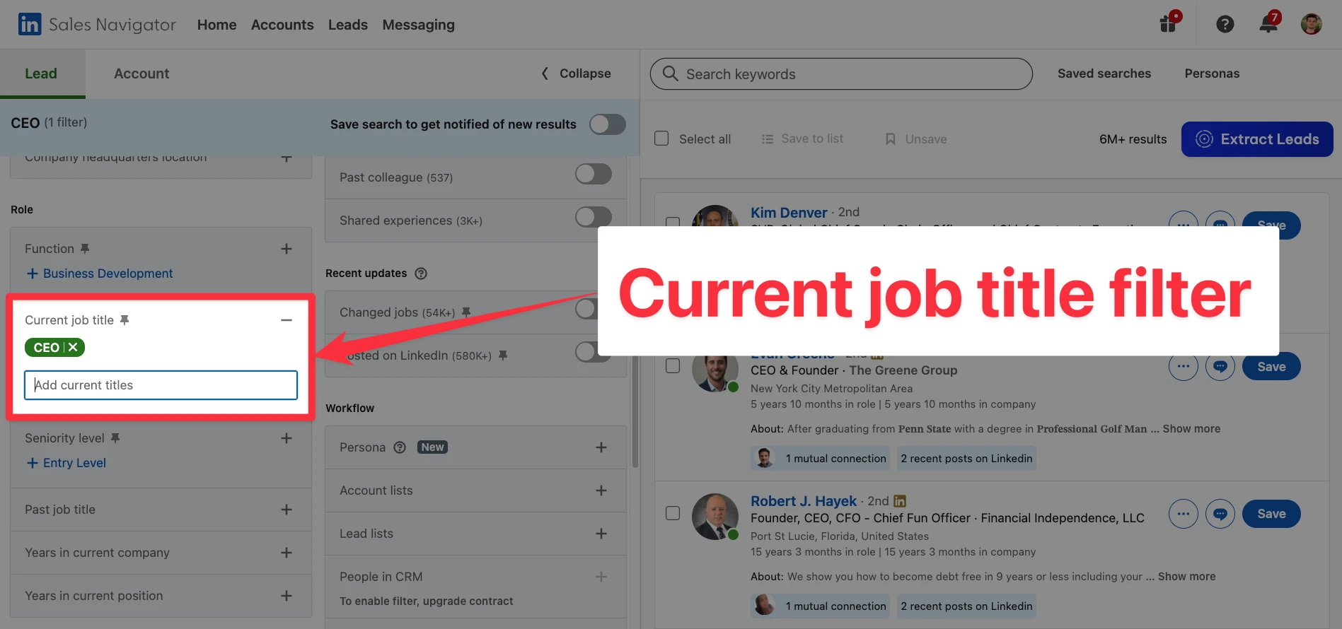Current job title filter on LinkedIn Sales Navigator