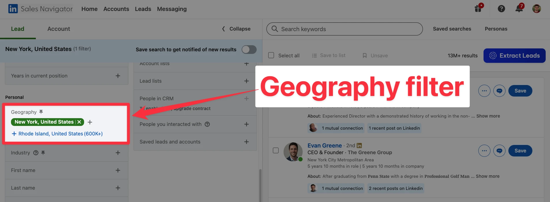 Geography filter on LinkedIn Sales Navigator
