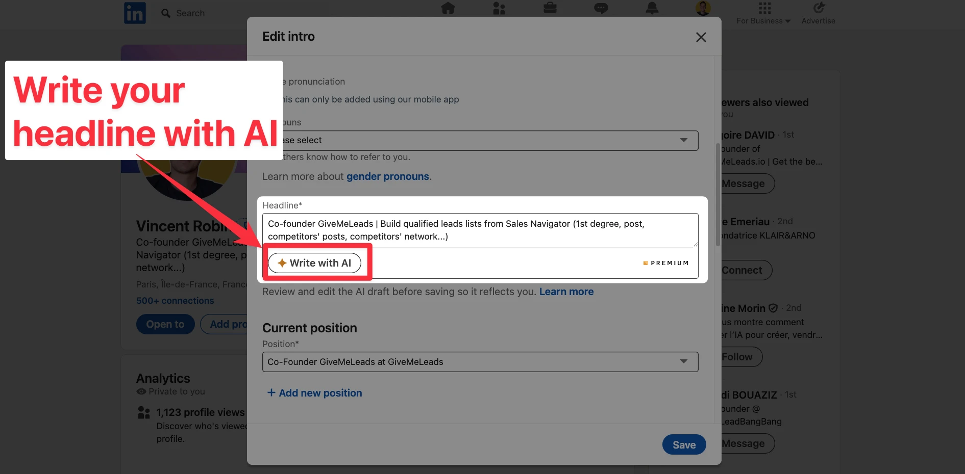Write your headline with AI on LinkedIn