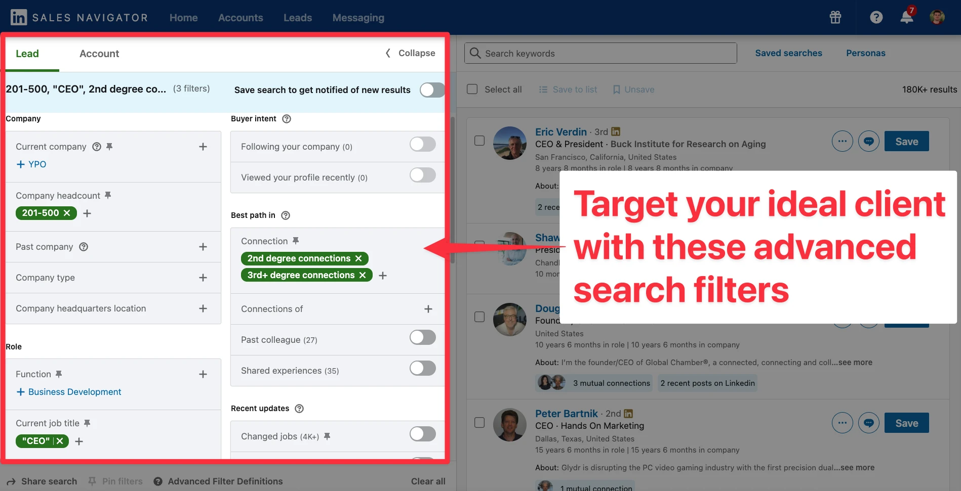 Lead filters on LinkedIn Sales Navigator