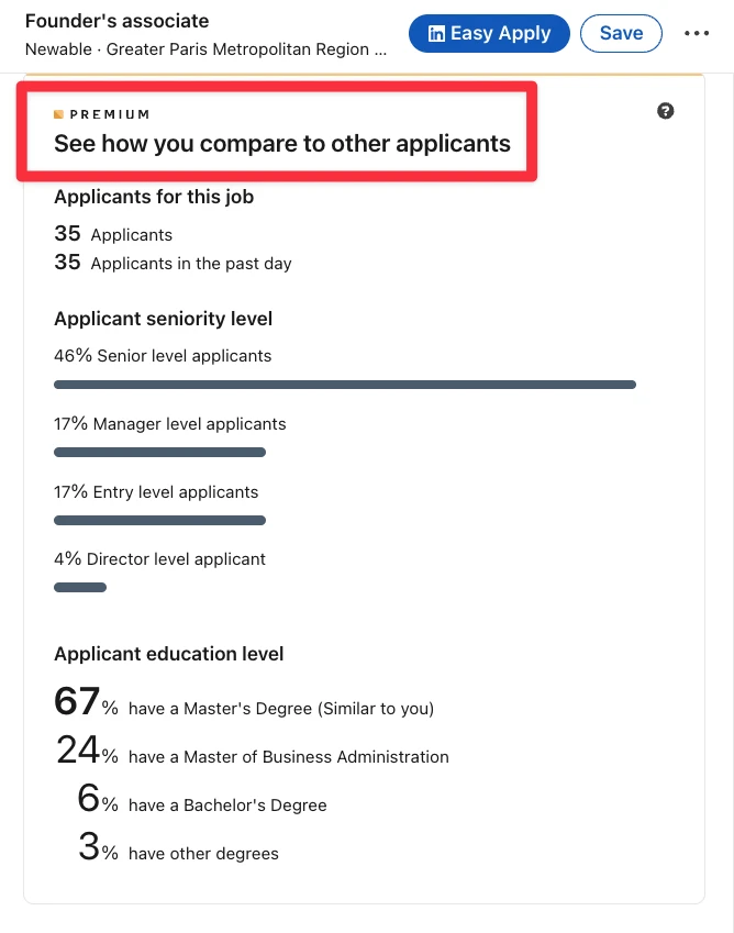 See how you compare to other applicants with LinkedIn Premium
