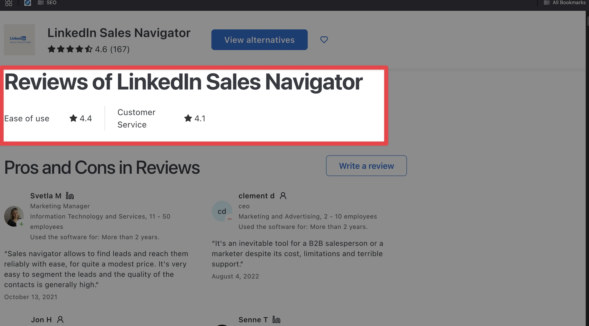 Sales Navigator review on G2