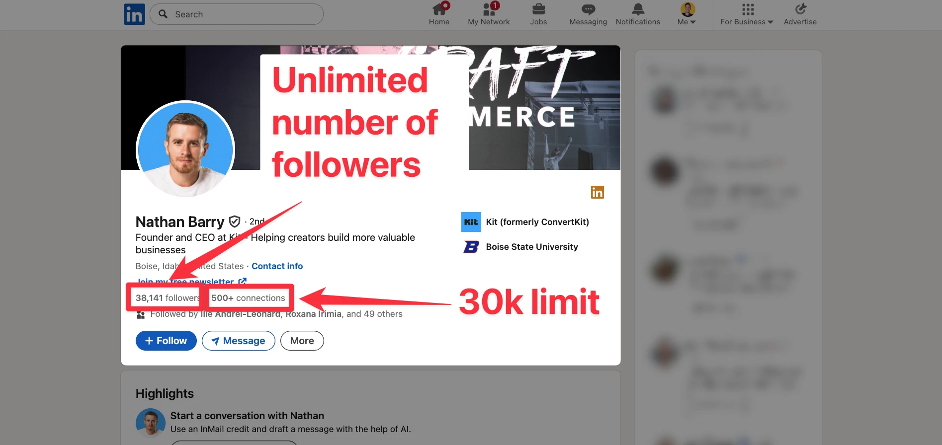 Unlimited number of followers on LinkedIn