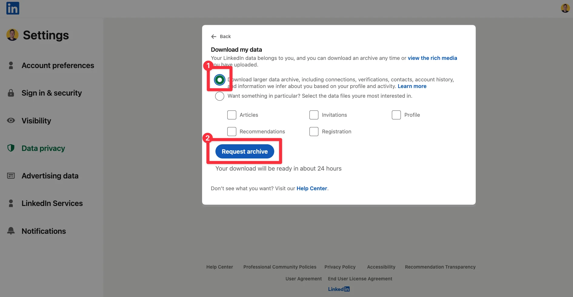 Export your 1st degree connections