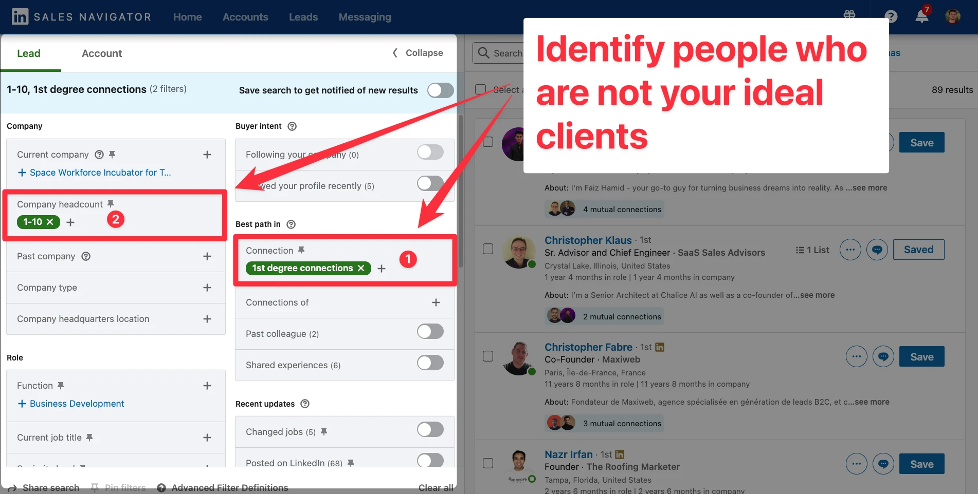LinkedIn Sales Navigator lead filters