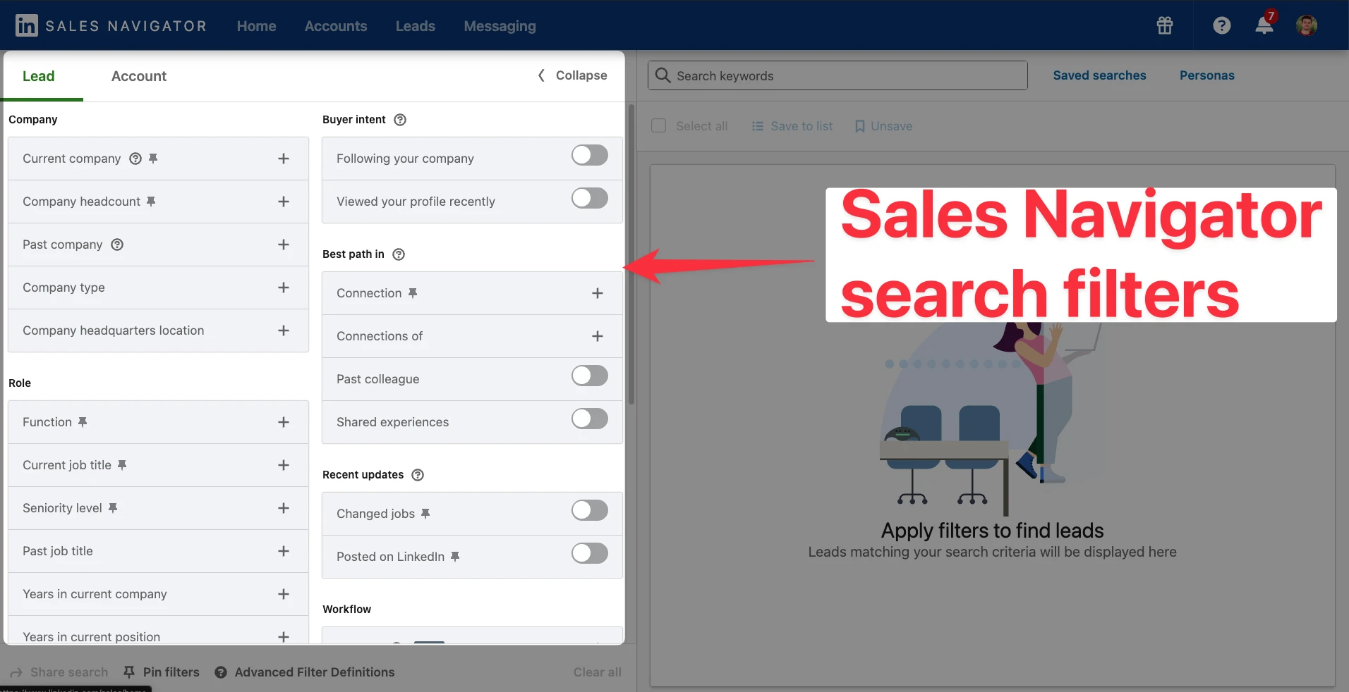 LinkedIn Sales Navigator search filters