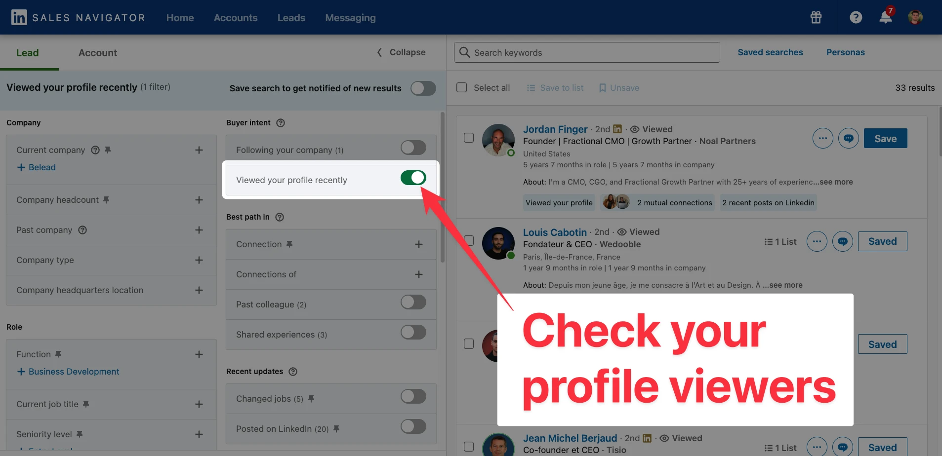 Profile viewers page on LinkedIn Sales Navigator