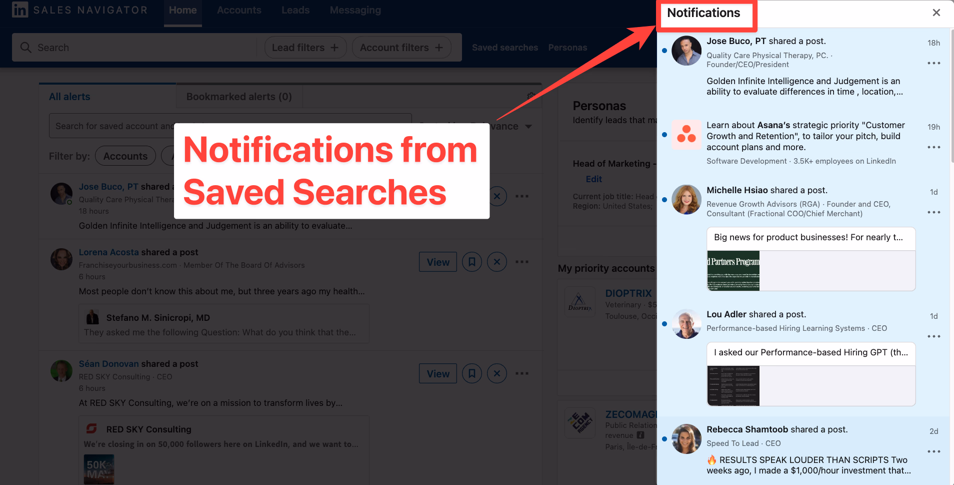 Notification from Saved Searches in LinkedIn Sales Navigator