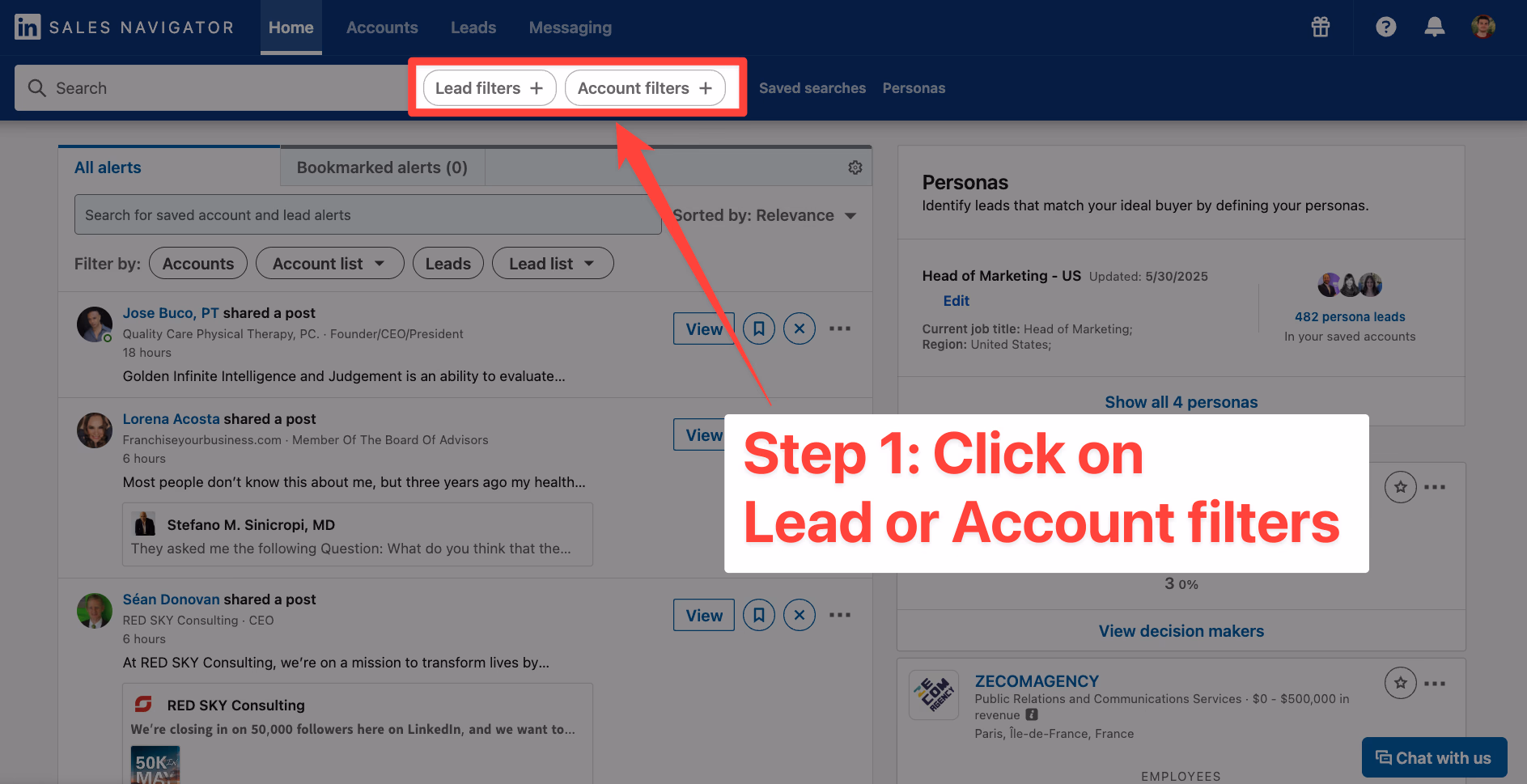 Lead filters on LinkedIn Sales Navigator
