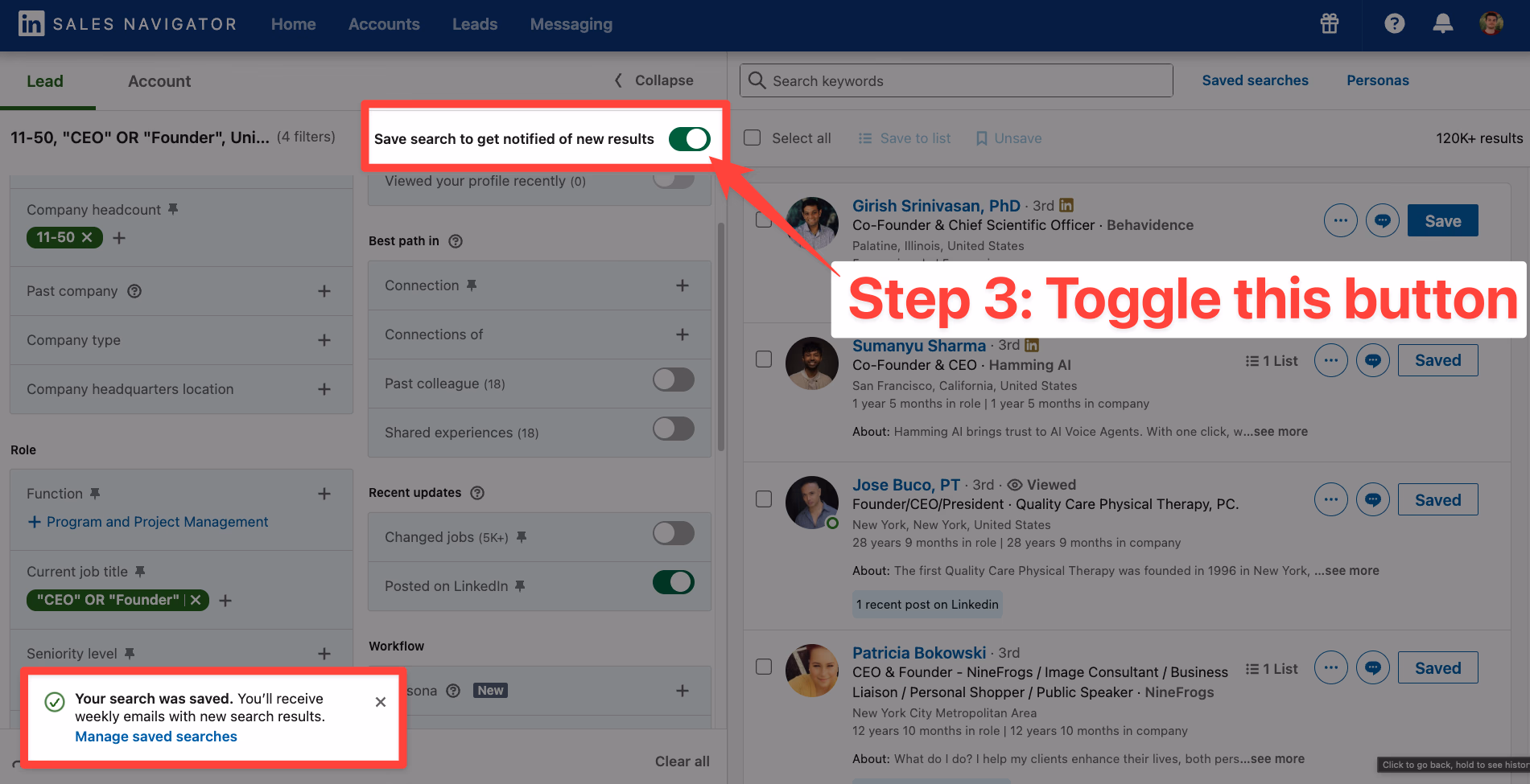 How to save a search in LinkedIn Sales Navigator