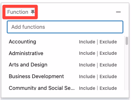 Function filter on LinkedIn Sales Navigator