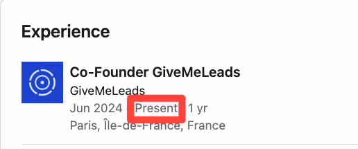 Experience section on LinkedIn showing multiple present jobs