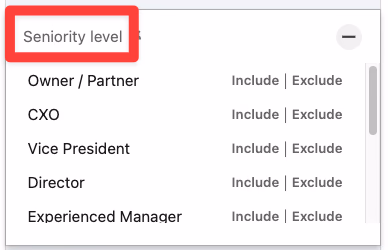 Seniority level filter on LinkedIn Sales Navigator